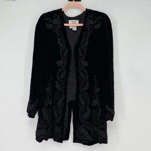 Carmen Marc Valvo Black Velvet Beaded Paisley Jacket Womens Size 12